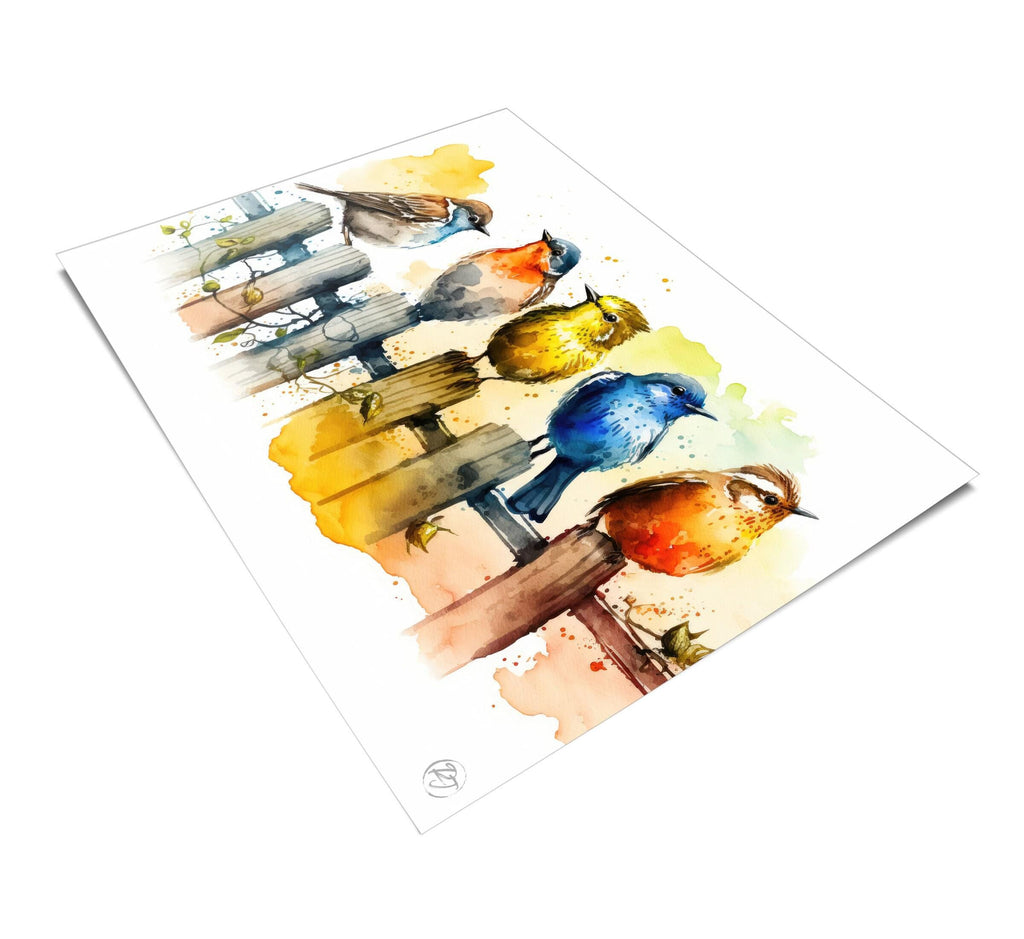 Birds Watercolor Art Print, Colorful Canvas Print, Nature Animals Framed Wall Art