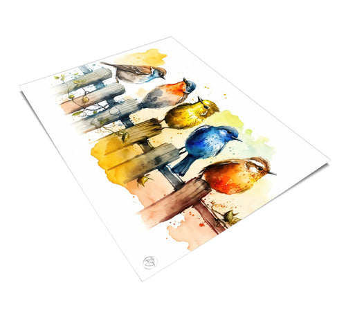 Birds Watercolor Art Print, Colorful Canvas Print, Nature Animals Framed Wall Art