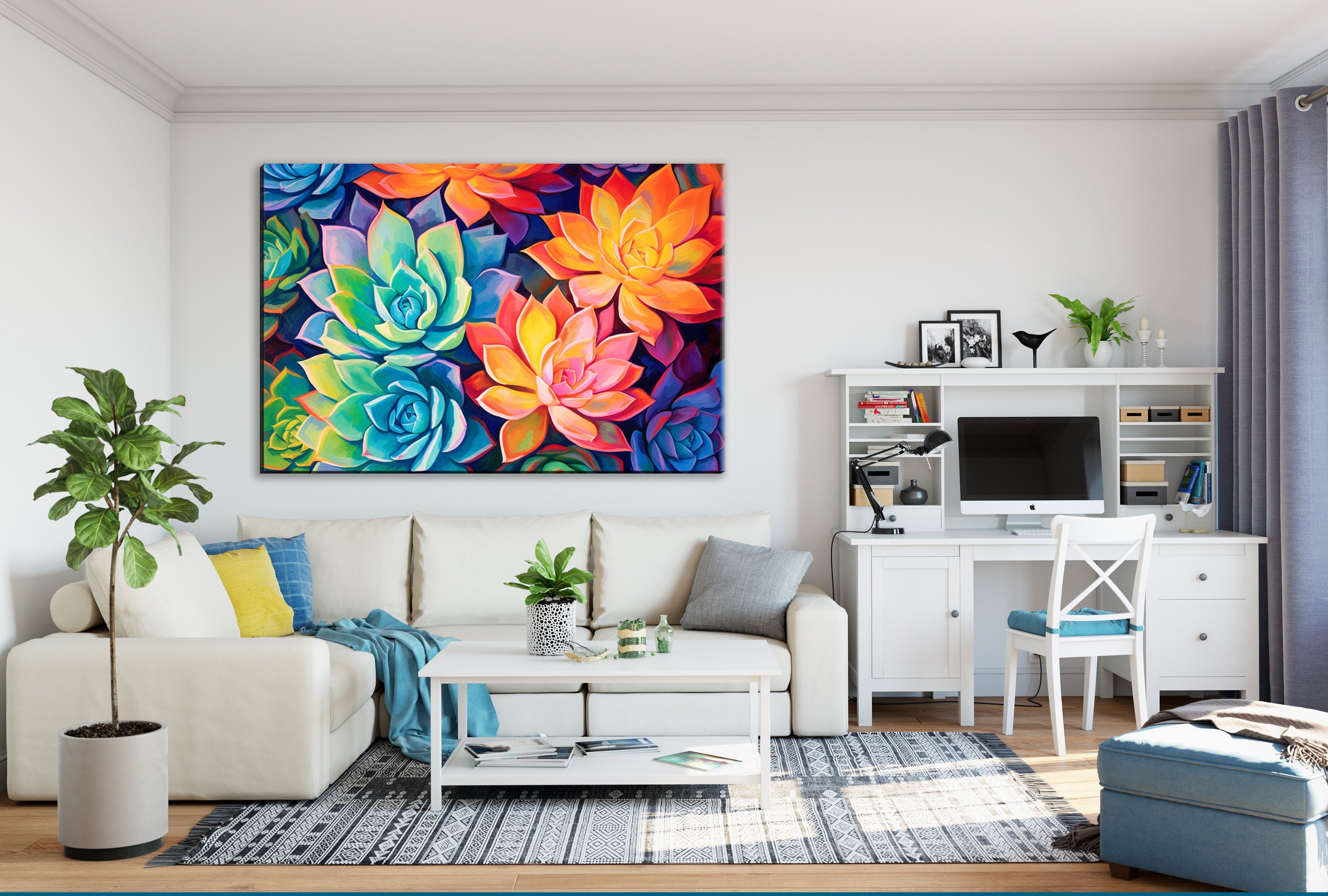Succulent Wall Decor – Large Desert Plant Art on Gallery Ready Canvas Print