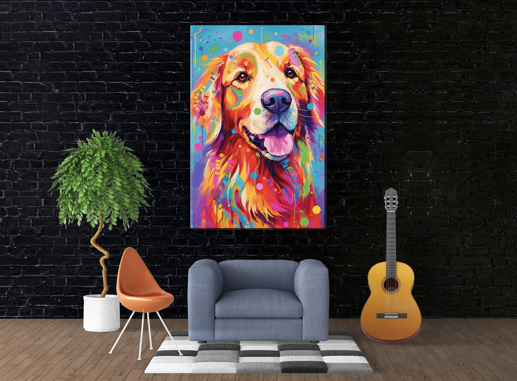 Golden Retriever Canvas Art | Dynamic Dog Painting on Large Gallery Ready Canvas