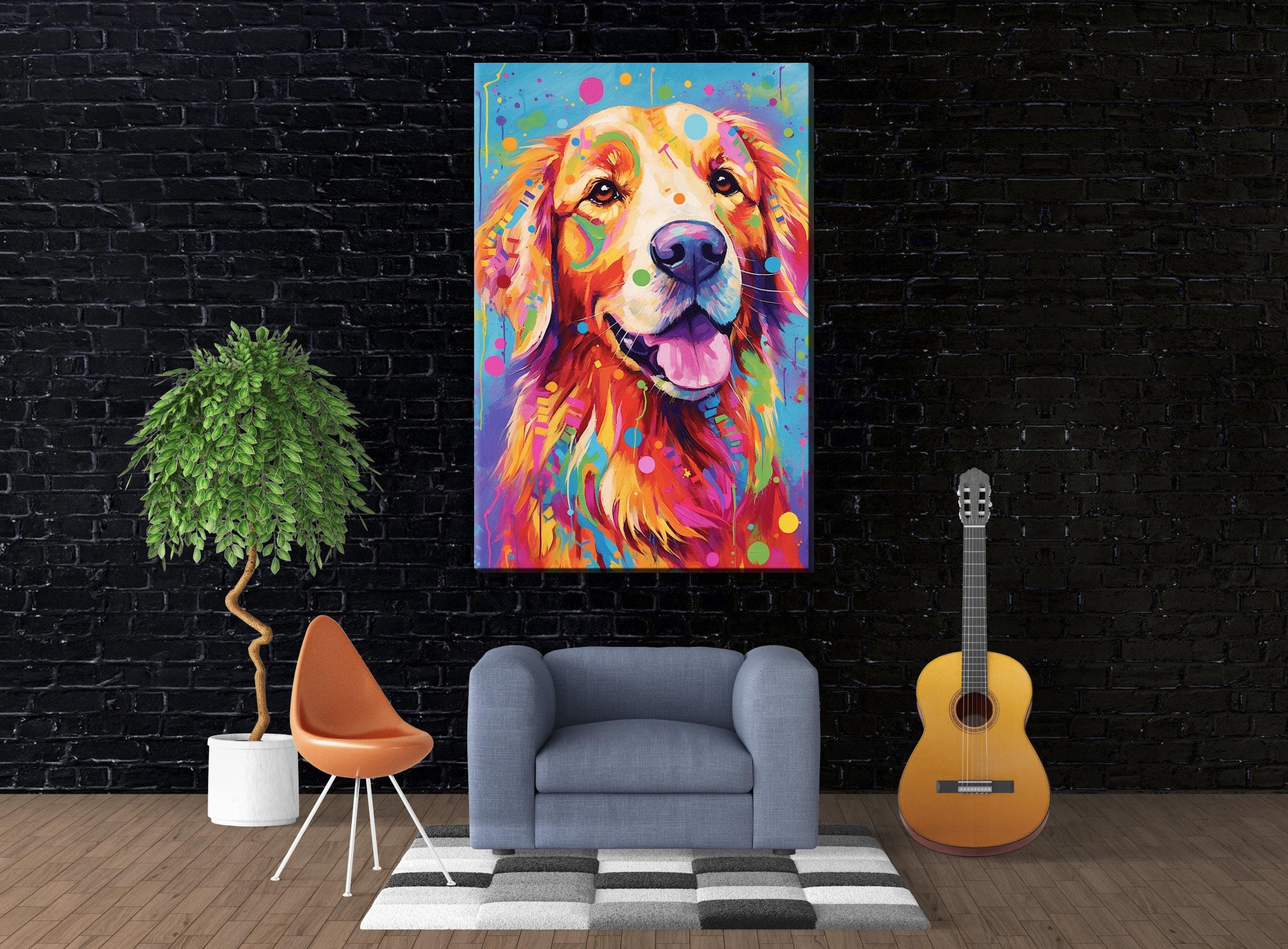 Golden Retriever Canvas Art | Dynamic Dog Painting on Large Gallery Ready Canvas