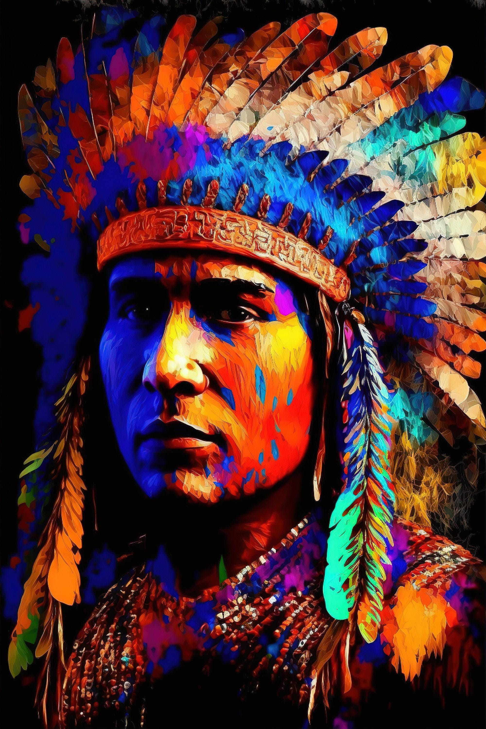 Native American Art Canvas | Tribal Indian Painting With Vibrant Colors Print
