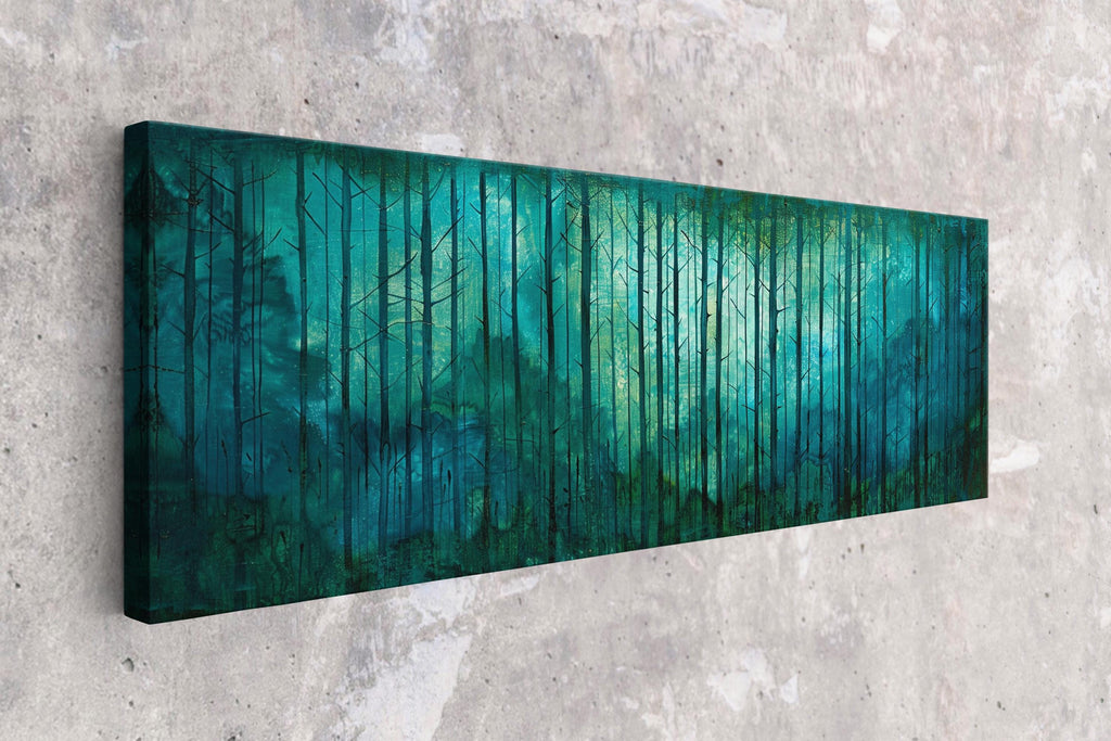 a painting on a wall of a forest