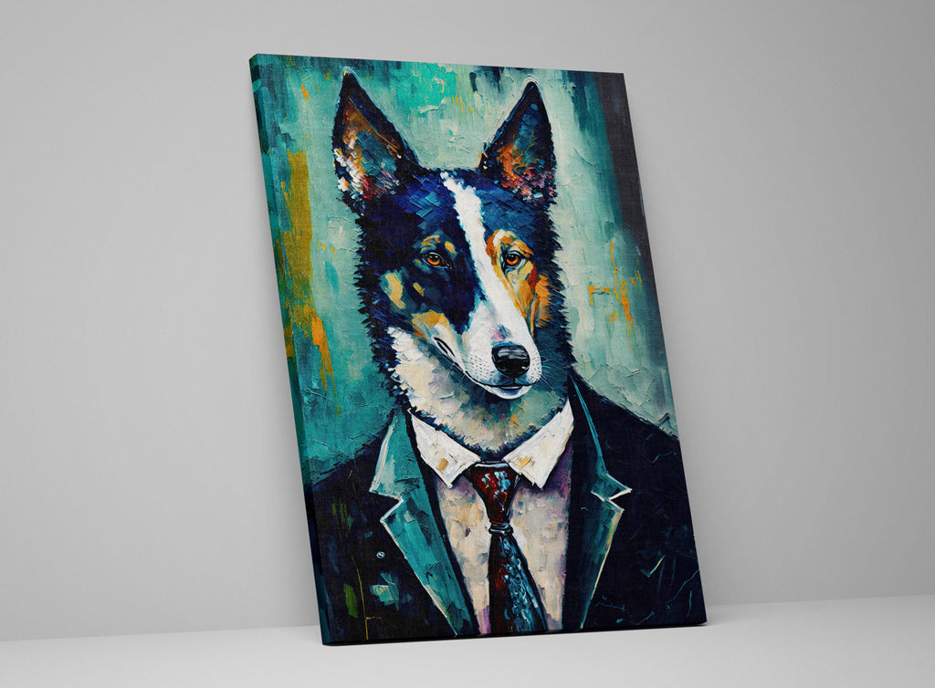 Dog In Suit Art – Funny Dog Canvas Mixed Breed Husky German Shepherd Print