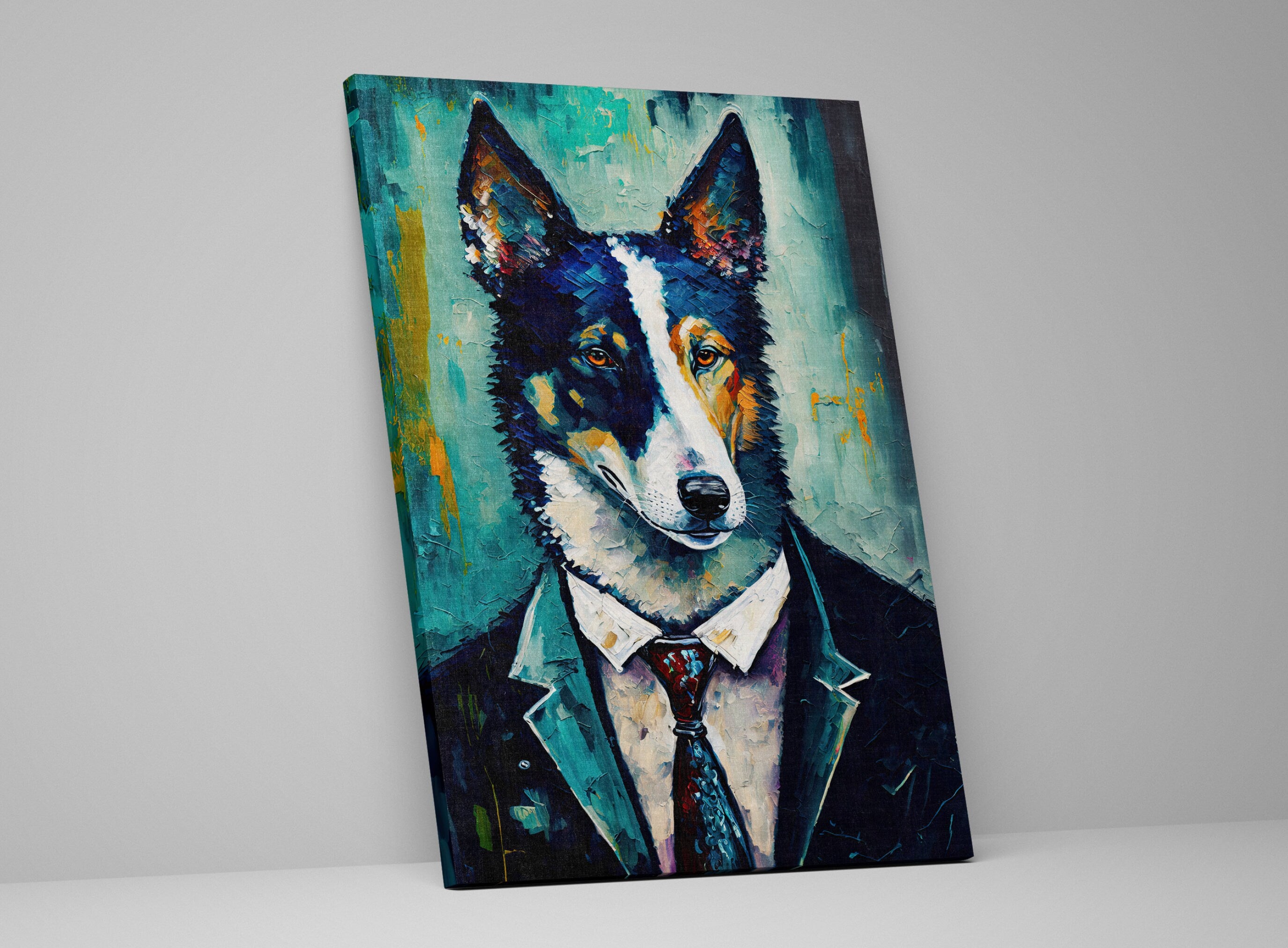 Dog In Suit Art – Funny Dog Canvas Mixed Breed Husky German Shepherd Print