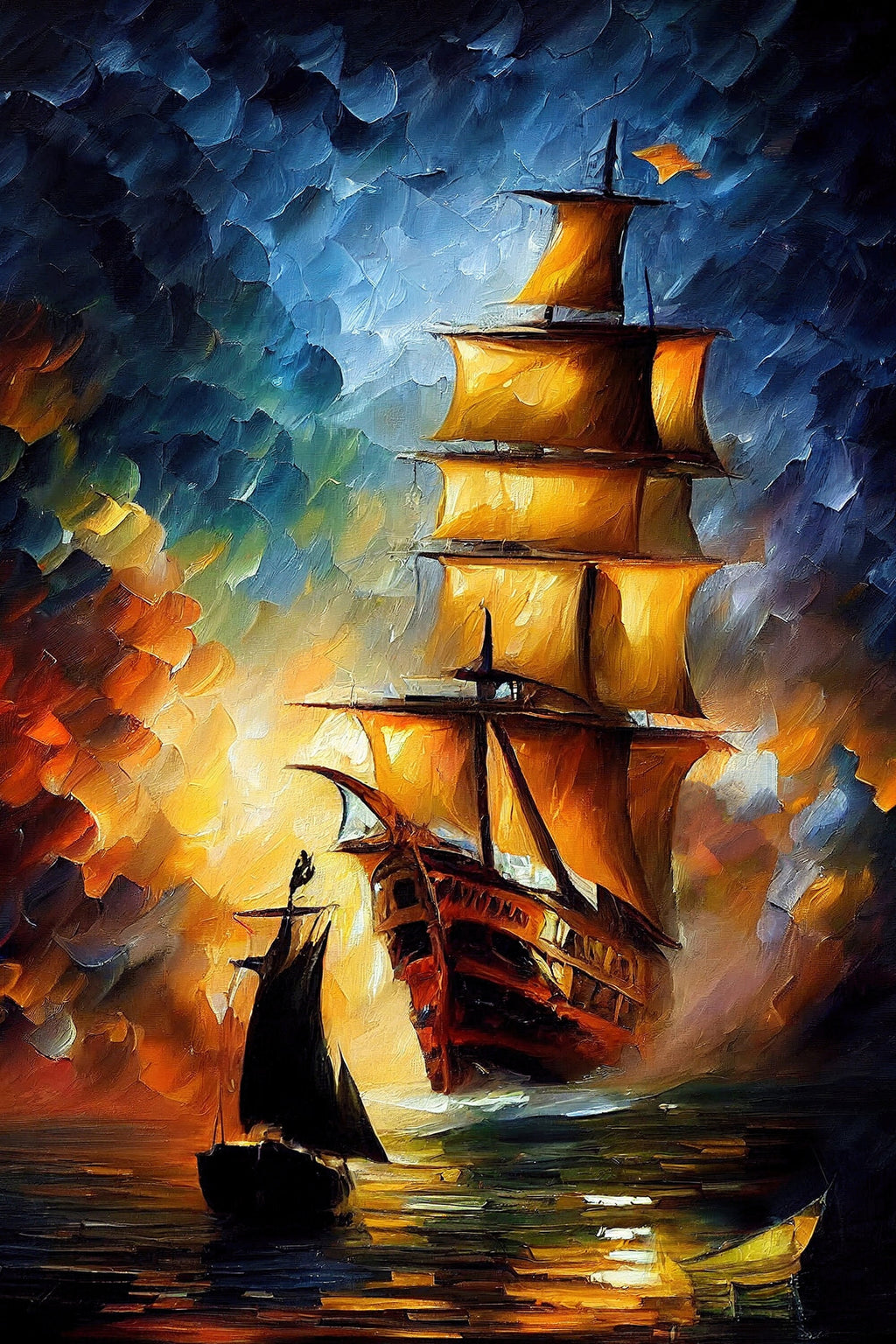 Pirate Ship Canvas Art – High Quality Oil Painting Print on Wooden Frame