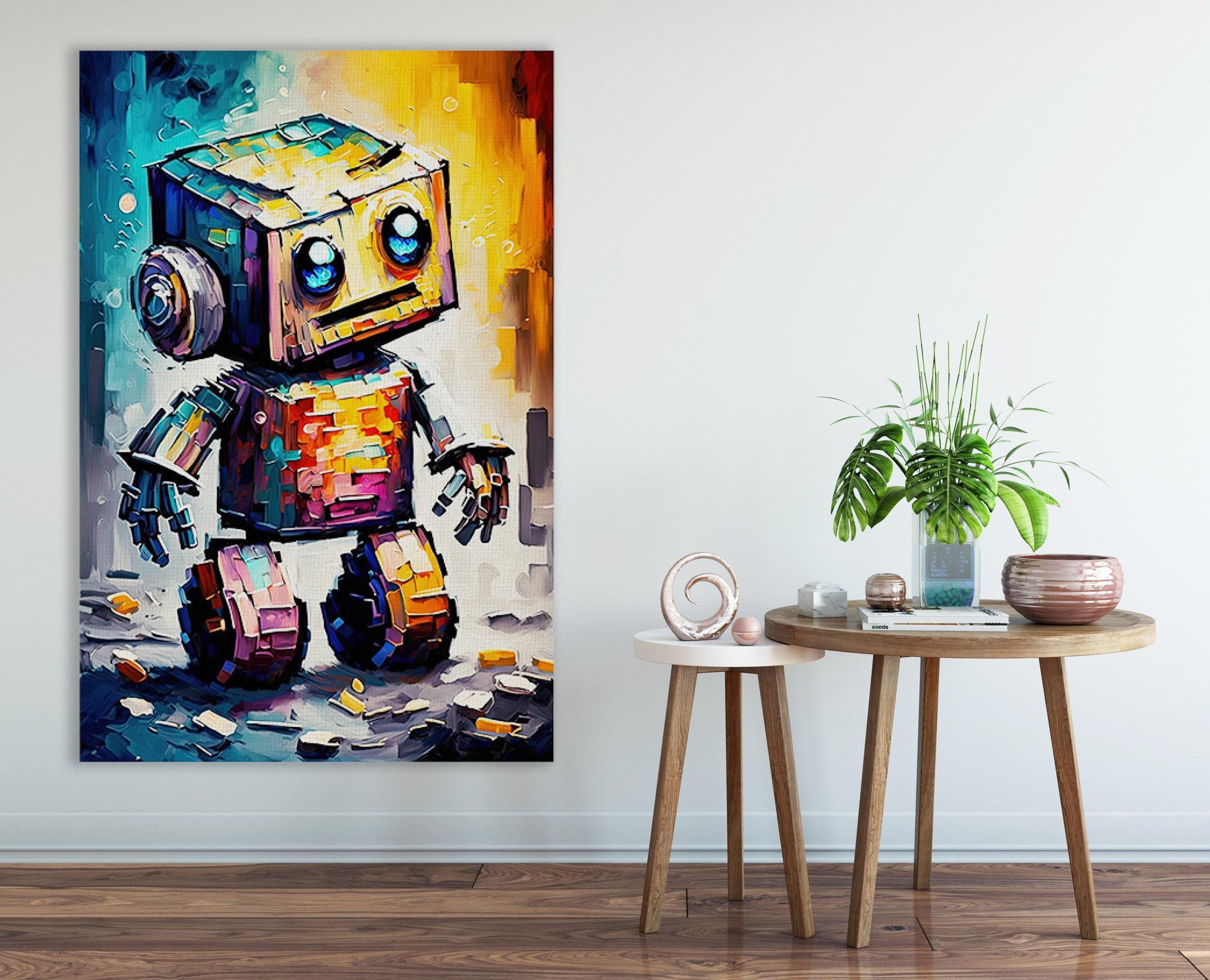 Baby Robot Art - Colorful Kids Robot Painting | Whimsical Nursery Decor Print