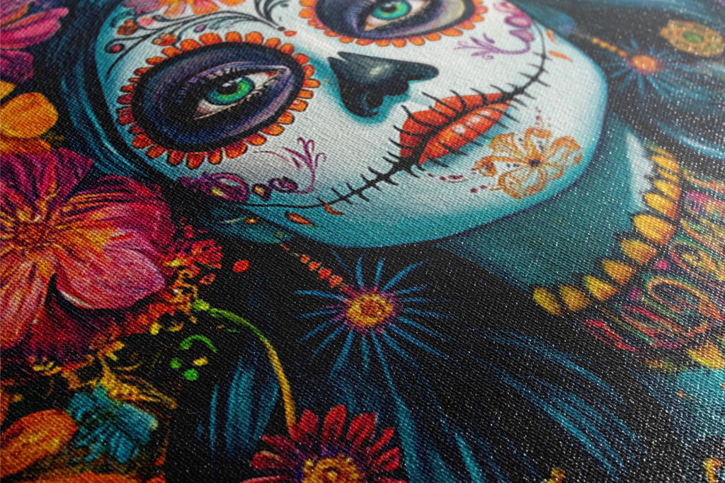 Day of the Dead Art - Extra Large Framed Canvas Print | Vibrant Mexican Holiday Wall Decor