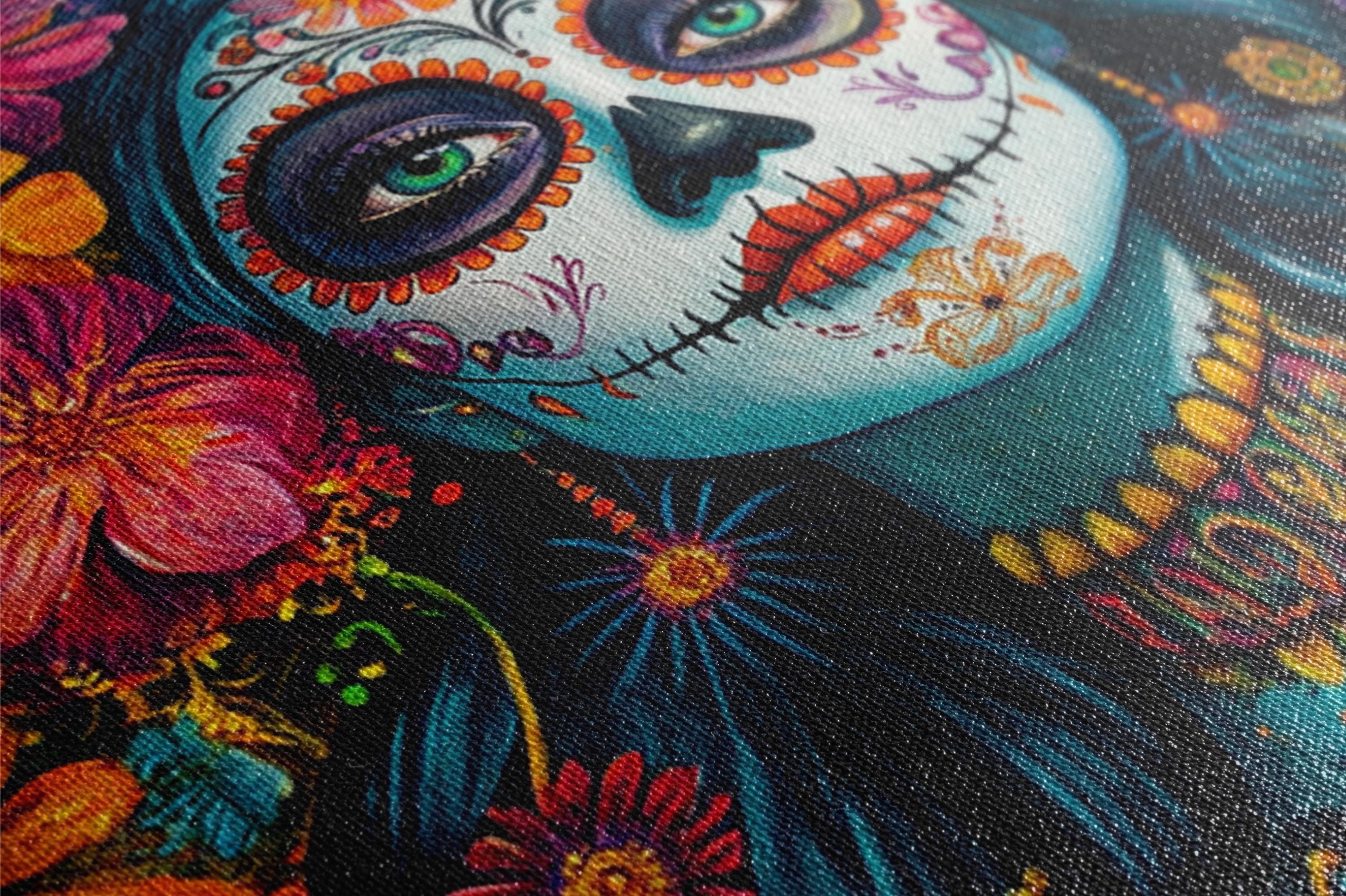 Day of the Dead Art - Extra Large Framed Canvas Print | Vibrant Mexican Holiday Wall Decor
