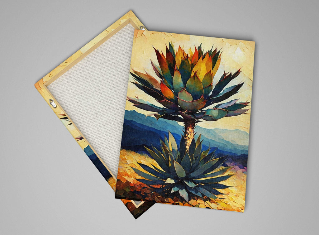 Desert Landscape Canvas – Southwest Wall Art | Vibrant Agave Cactus Decor, Ready to Hang