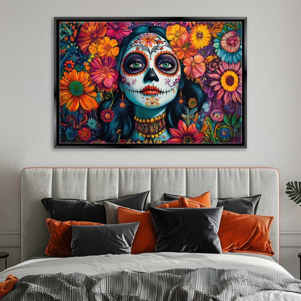 Day of the Dead Art - Extra Large Framed Canvas Print | Vibrant Mexican Holiday Wall Decor