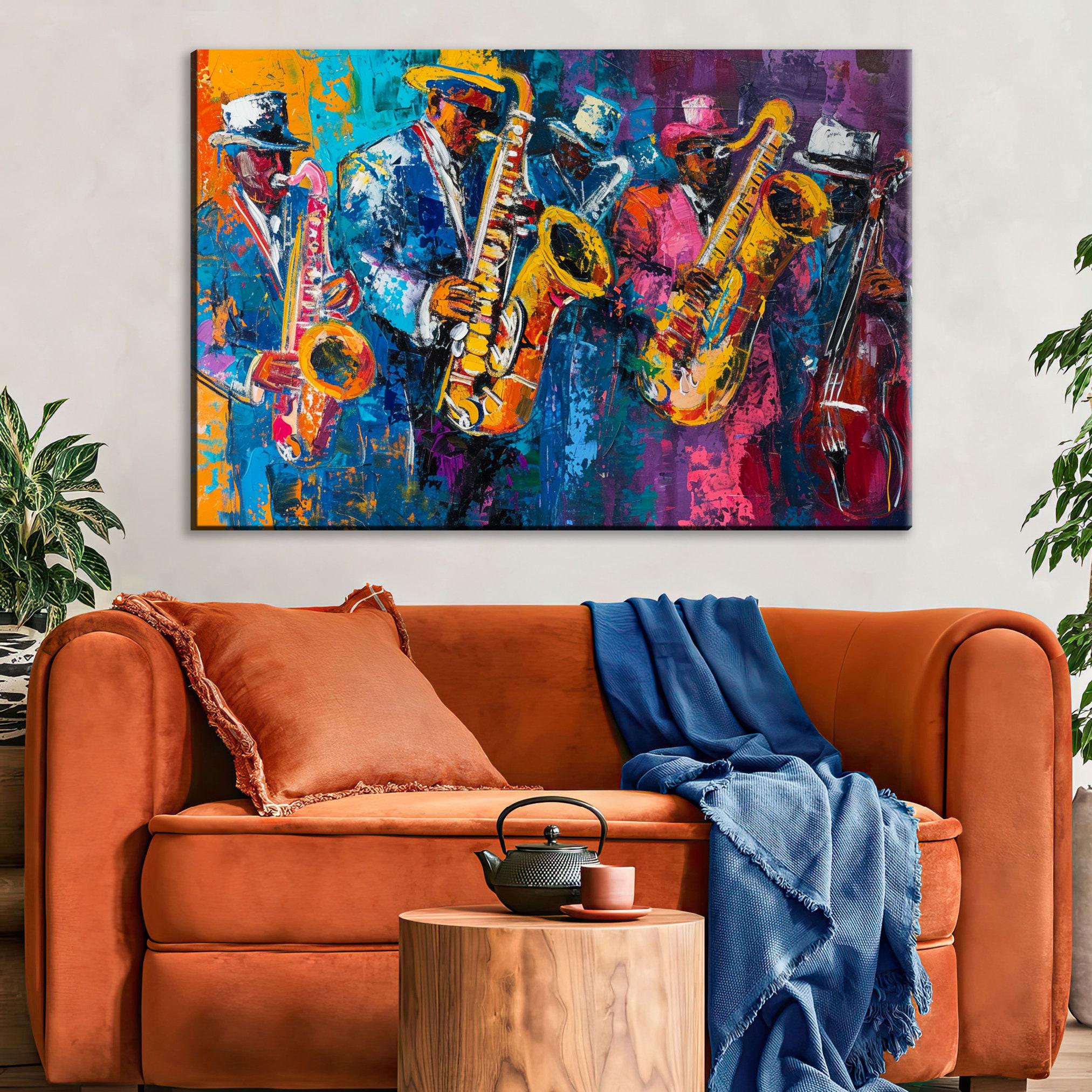 Jazz Wall Art – Vibrant Saxophone Wall Decor on Gallery Wrapped Canvas, Ready to Hang