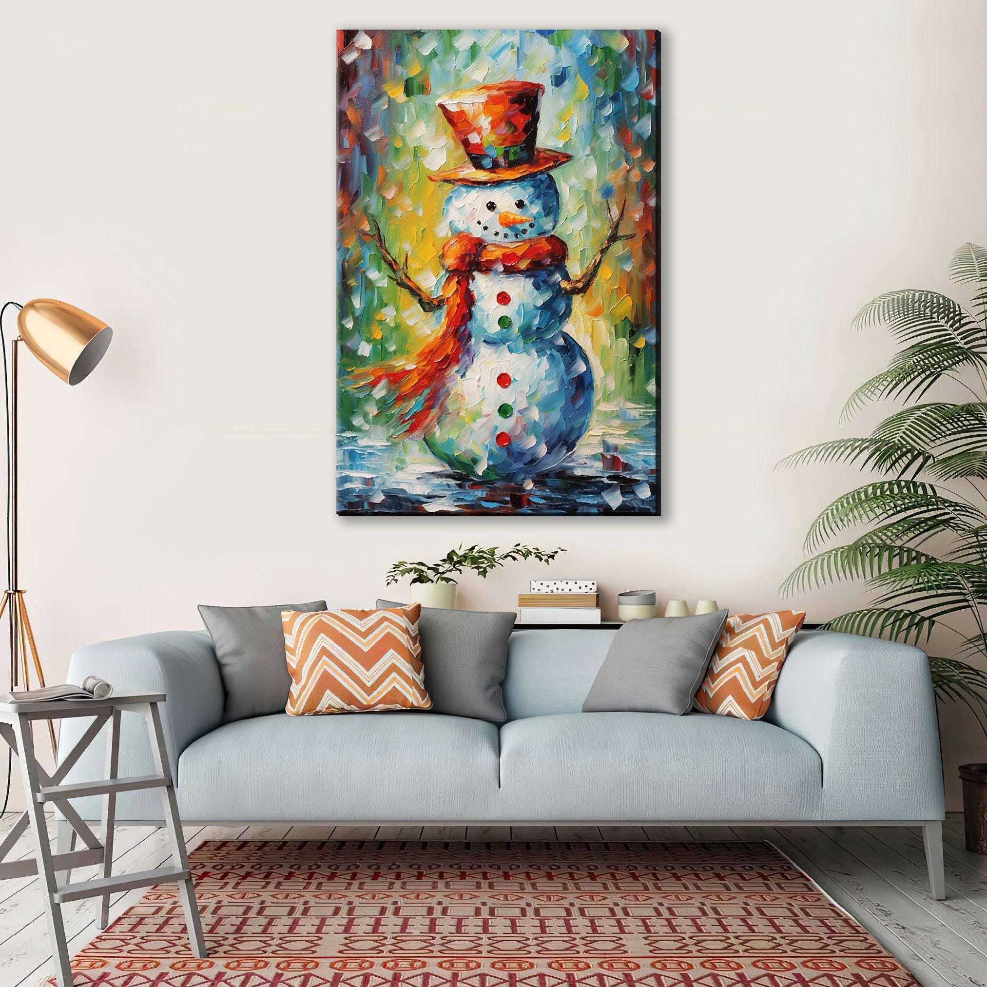 Snowman Canvas Art – Festive Holiday Wall Decor | Large Gallery Wrapped Print