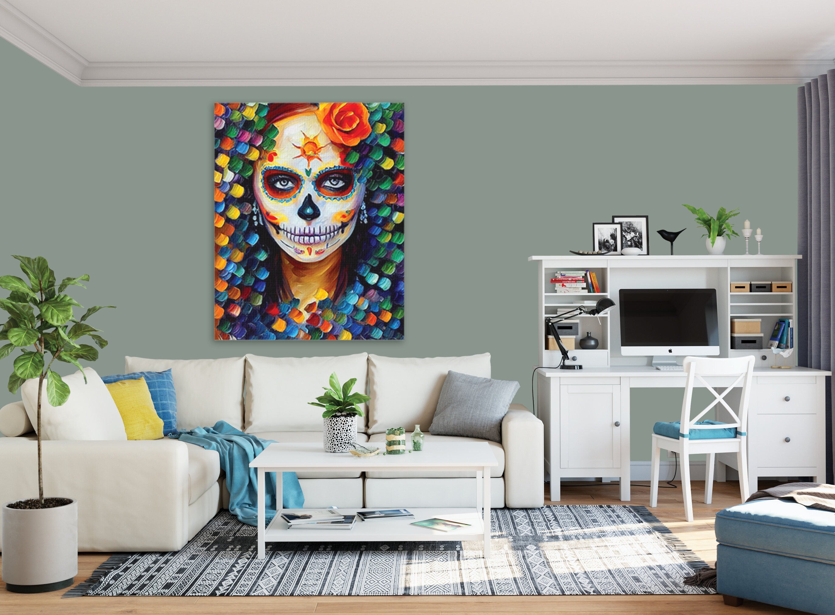 Sugar Skull Canvas – Dia De Los Muertos Art | Vibrant Flower Skull Print