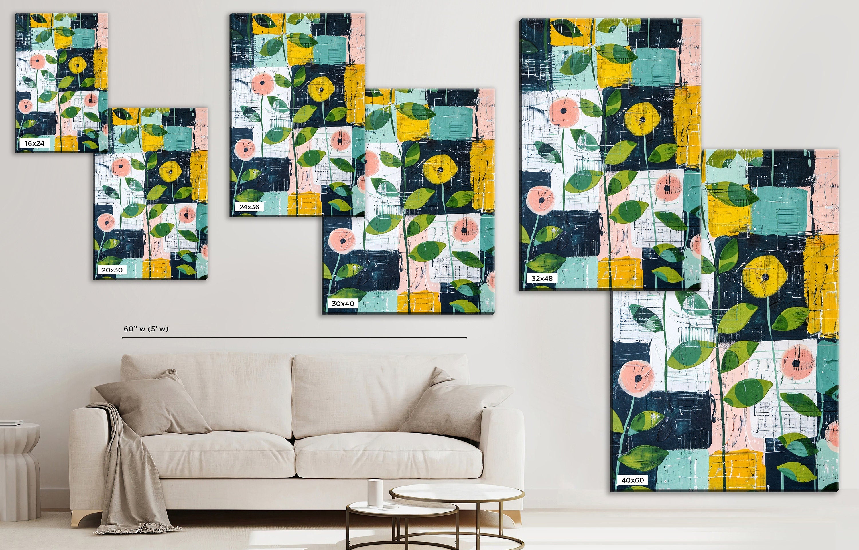 Farmhouse Floral Wall Art – Gallery Wrapped Canvas | Extra Large Floral Pattern Print