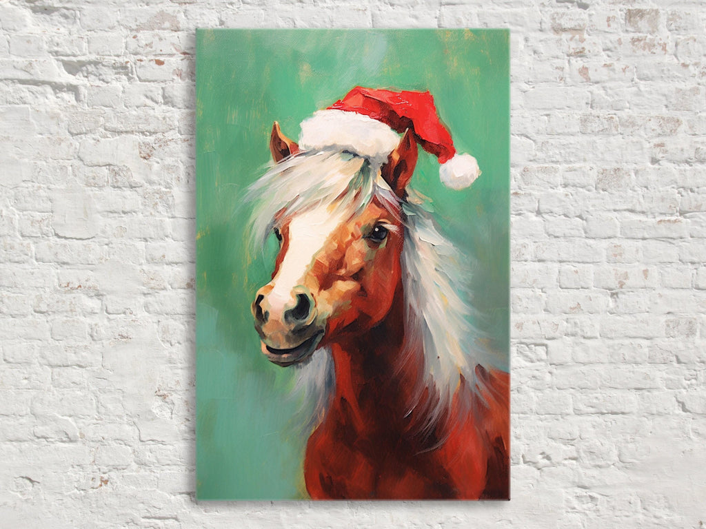 Christmas Pony Art | Horse Lovers Gift Featuring Festive Pony Print on Scratch-Resistant Canvas