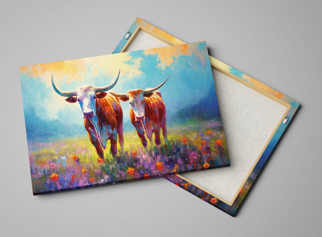 Texas Longhorn Wall Art - Large Canvas Art Print With Rustic Western Decor