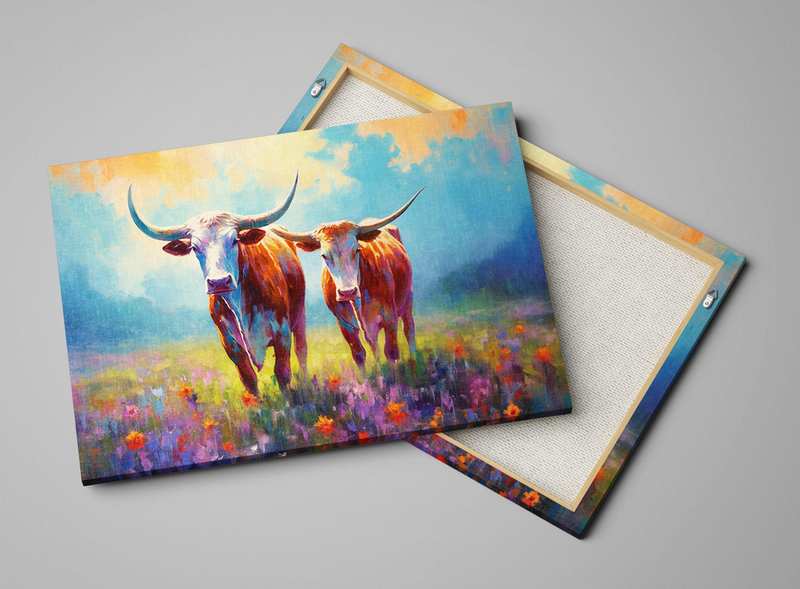Texas Longhorn Wall Art - Large Canvas Art Print With Rustic Western Decor