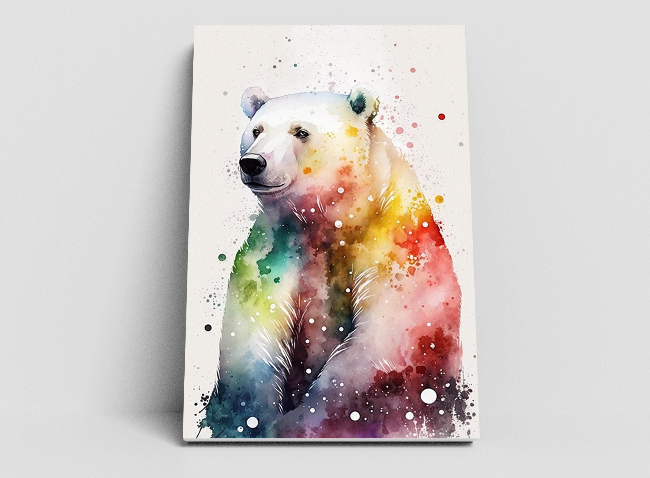 Wildlife Serenity: Polar Bear Watercolor Painting, Giclee Print on Canvas, Artist Paper, Watercolor Paper, Available in Extra Large Sizes