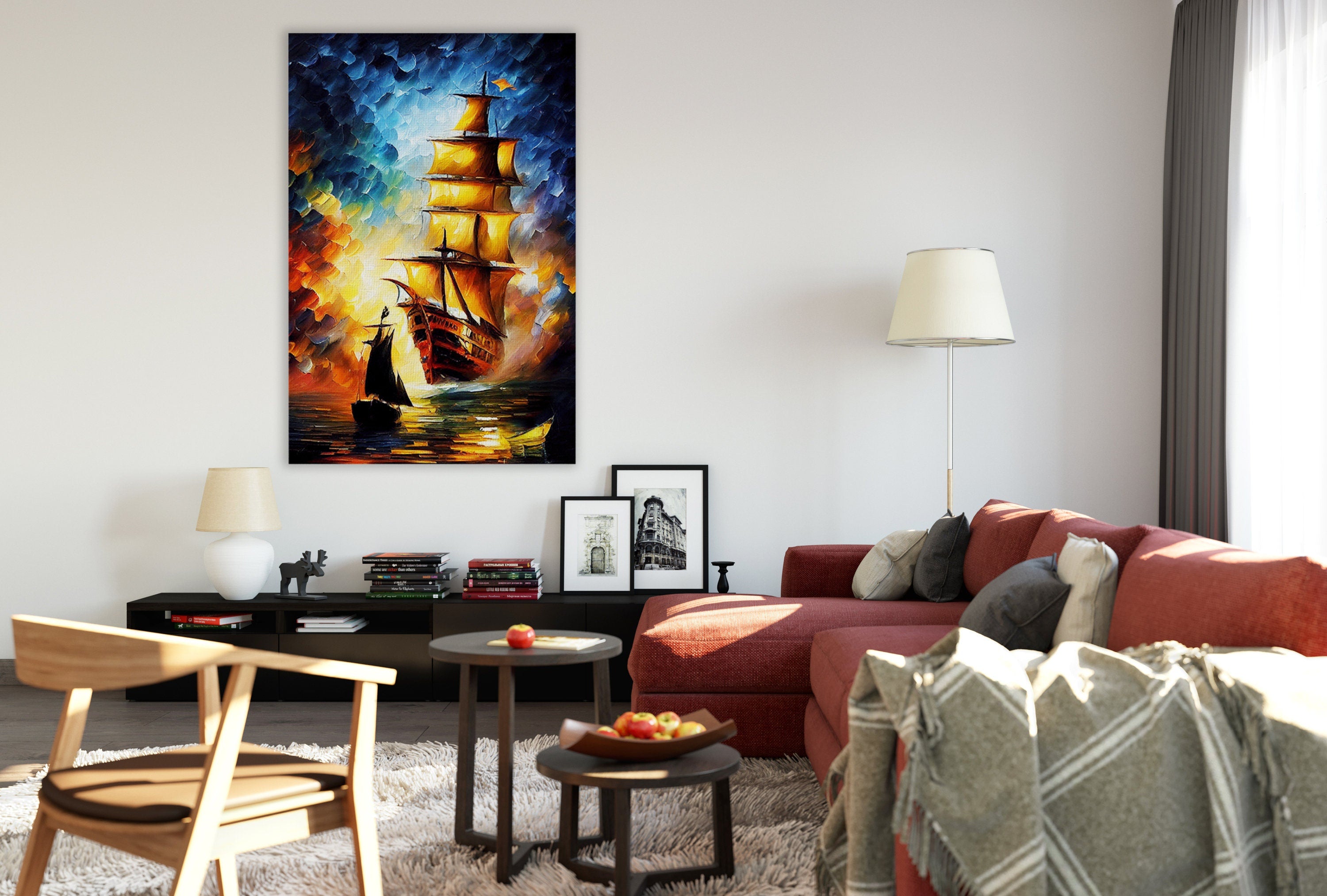 Pirate Ship Canvas Art – High Quality Oil Painting Print on Wooden Frame