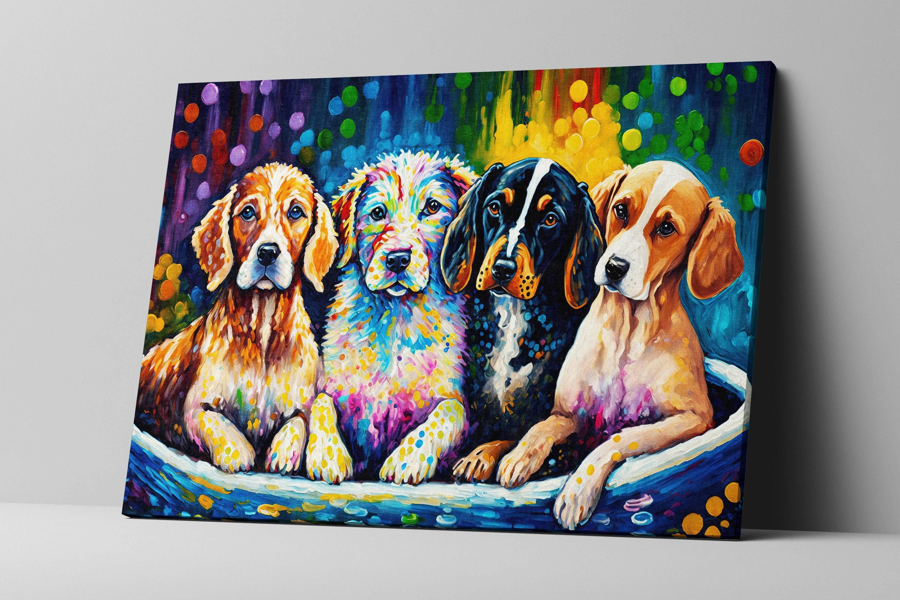 Dog Bath Art – Vibrant Colorful Dog Wall Art Canvas | Playful Pet Decor