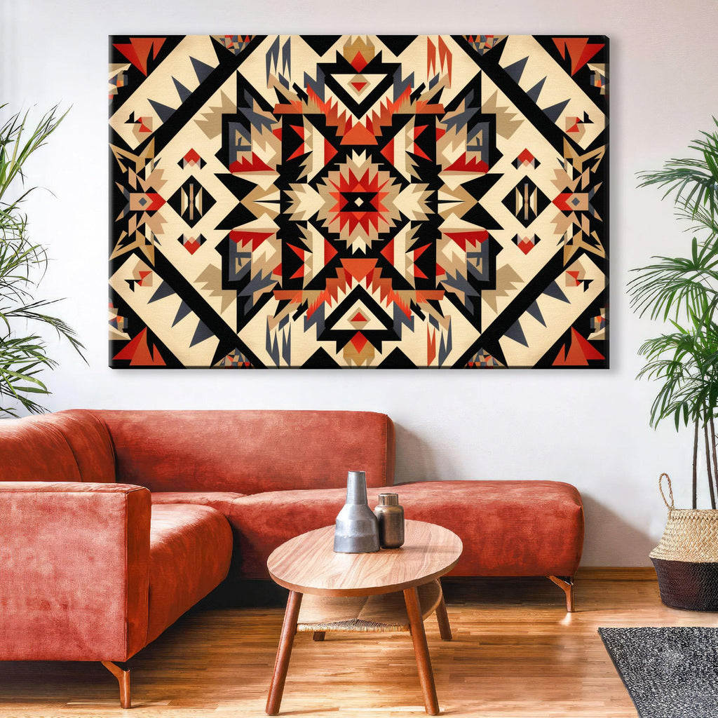 Native American Wall Art – Extra Large Tribal Pattern Decor on Gallery Wrapped Canvas