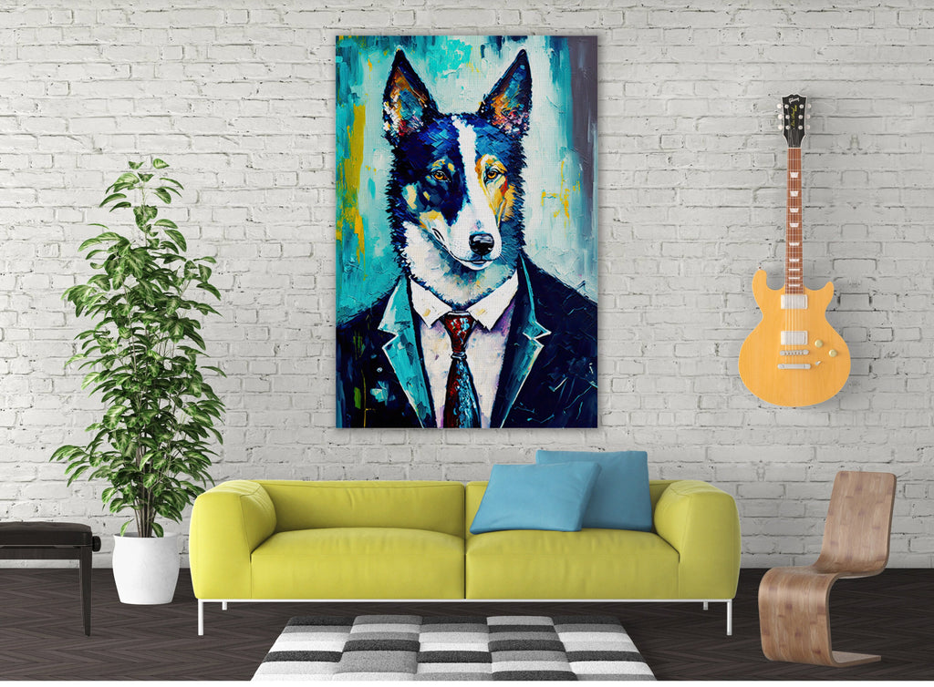 Dog In Suit Art – Funny Dog Canvas Mixed Breed Husky German Shepherd Print