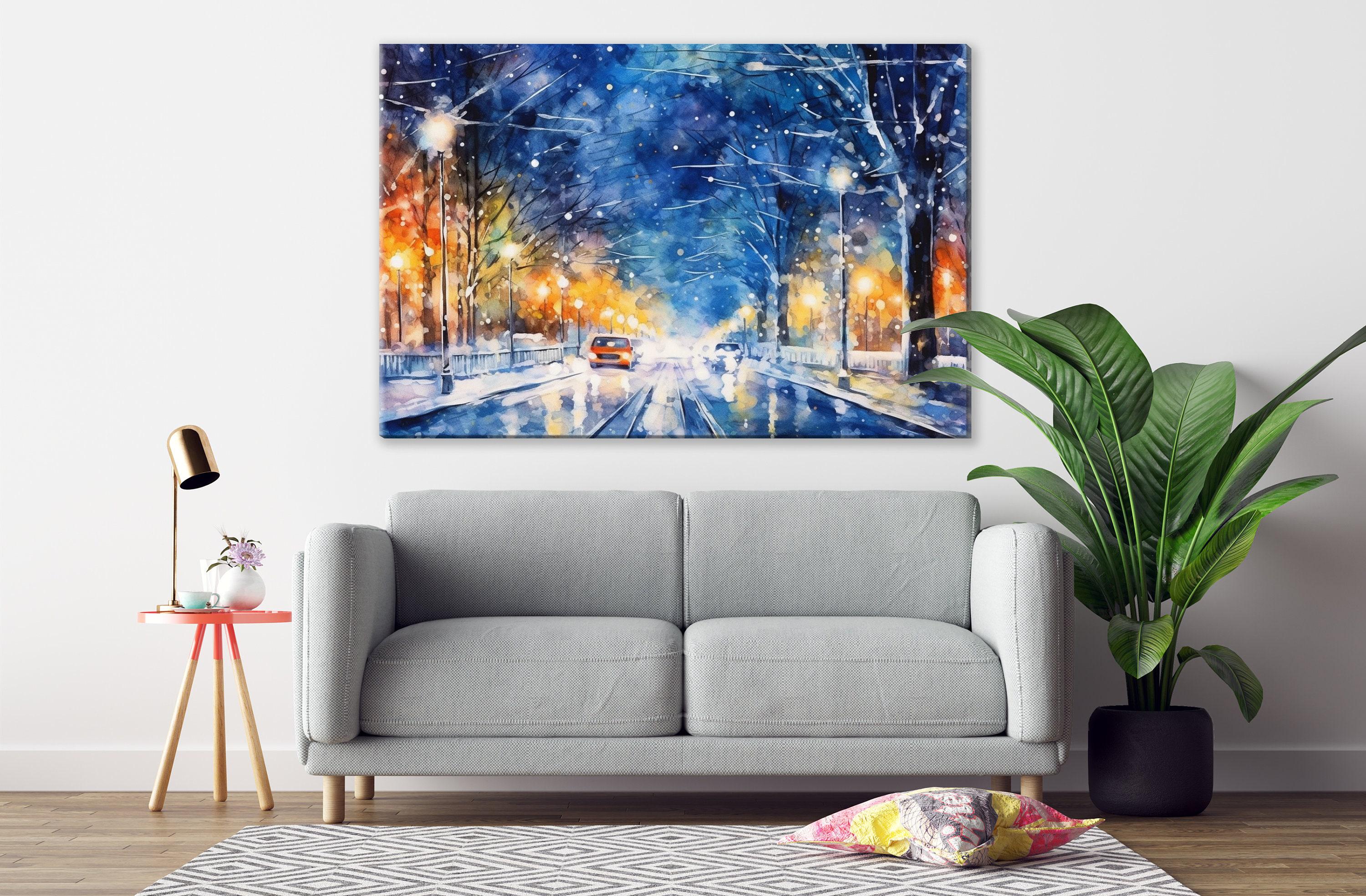 Enchanting Winter Scene Watercolor Wall Art, Giclee Print on Canvas, Artist Paper, Watercolor Paper, Available in Extra Large Sizes