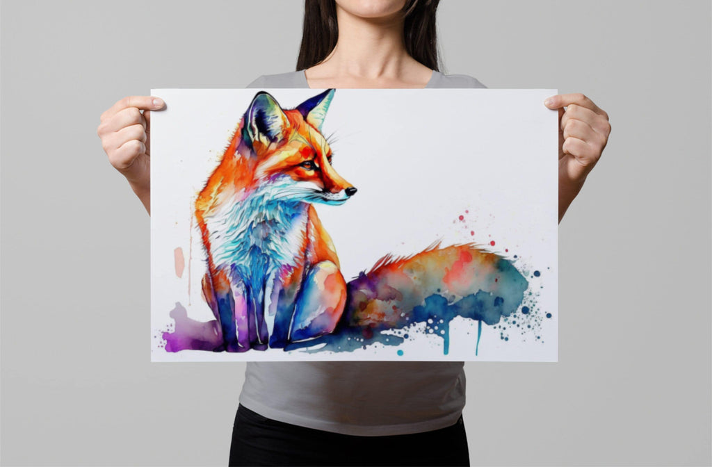 Fox Elegance: Watercolor Fox Wall Art Print, Giclee Print on Canvas, Artist Paper, Watercolor Paper, Available in Extra Large Sizes