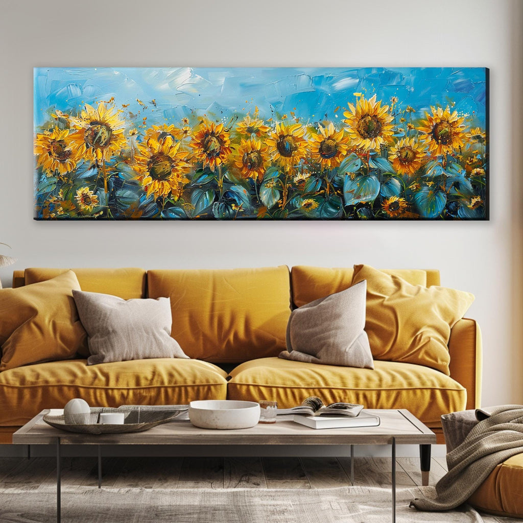 Panoramic Sunflower Wall Art – Large Framed Canvas Print | Ready to Hang