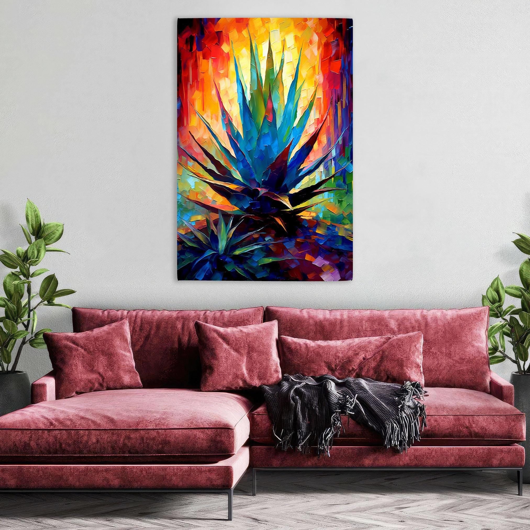 Colorful Agave Plant - Modern Southwest Art on Extra Large Gallery Wrapped Canvas