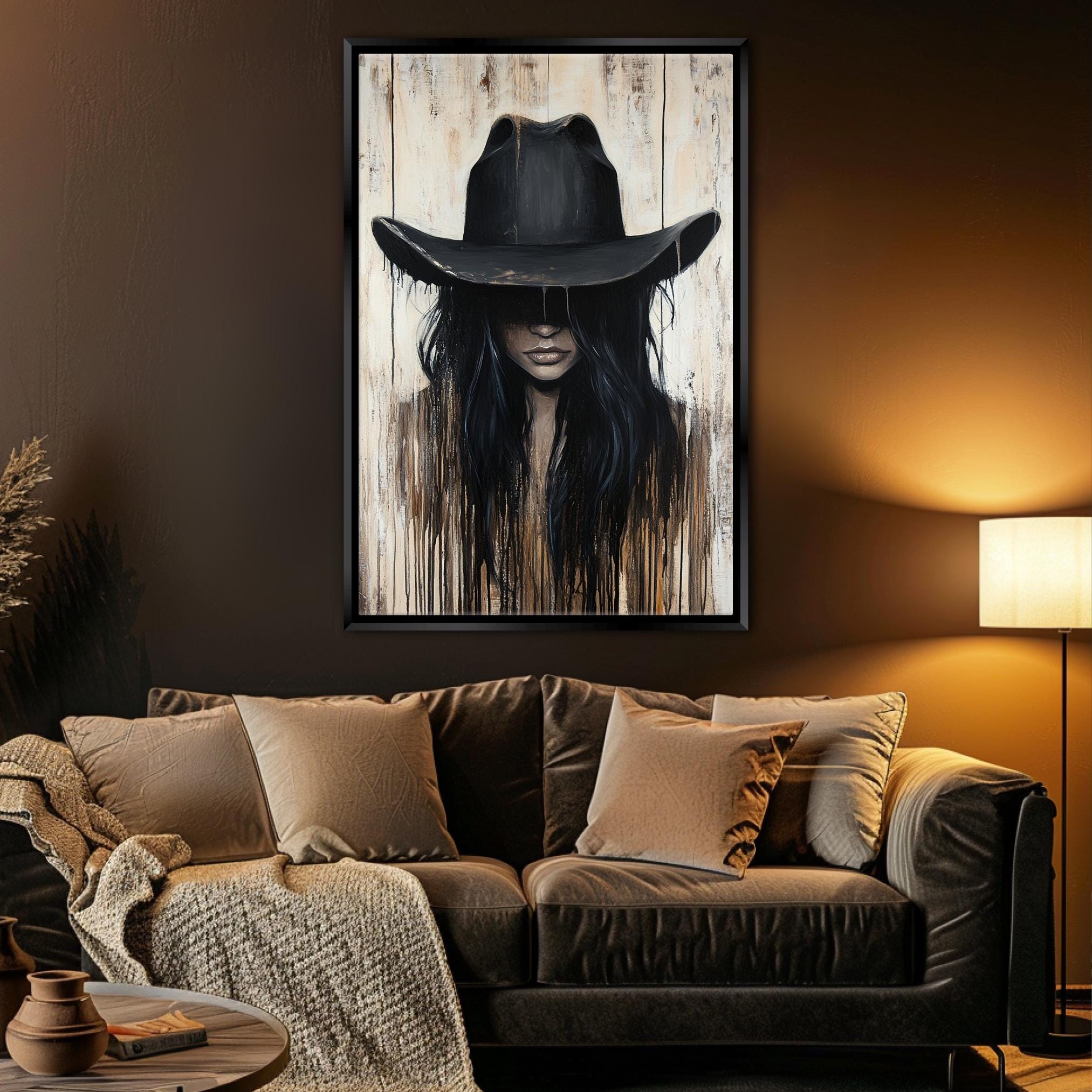 a painting of a woman wearing a cowboy hat