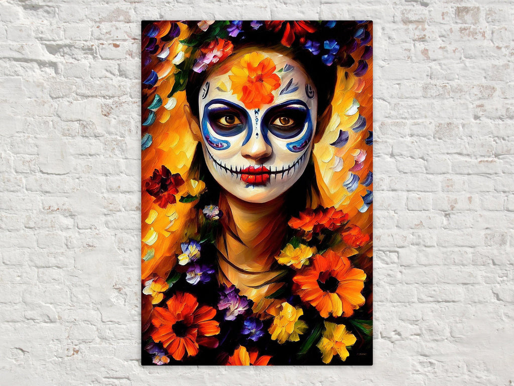 Day of the Dead Canvas Print – Sugar Skull Wall Art | Floral Skull Canvas Decor