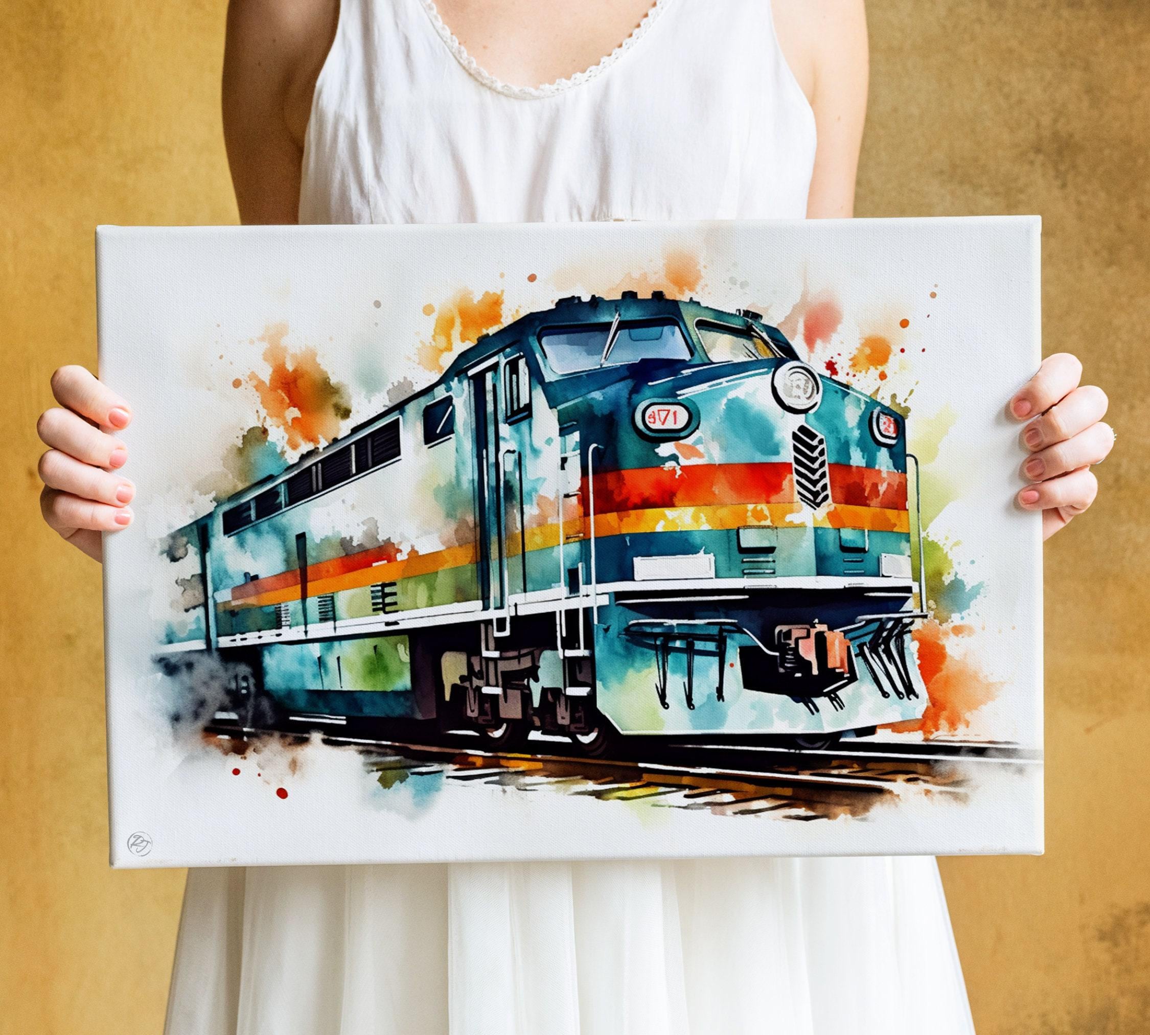 Express of Nostalgia: Watercolor Train Print, Giclee Print on Canvas, Artist Paper, Watercolor Paper, Available in Extra Large Sizes