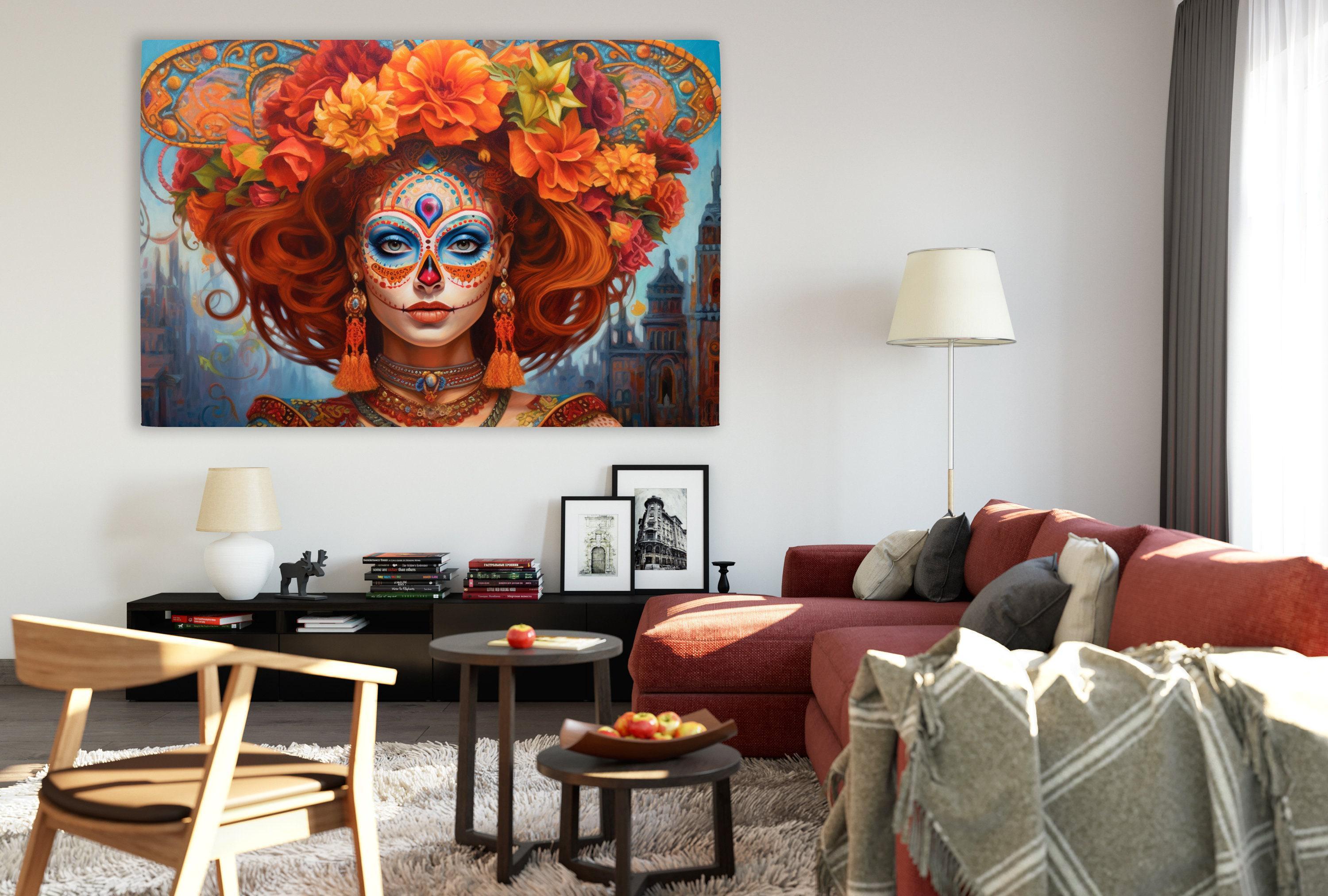 Day of the Dead Canvas – Large Floral Skull Canvas Print | Mexican Heritage Art