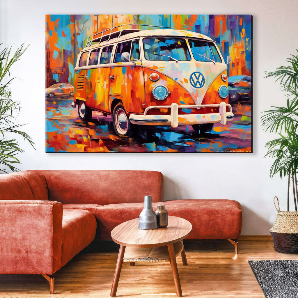 Volkswagen Bus Canvas | Retro VW Bus Art on Gallery Wrapped Canvas - Large Wall Art