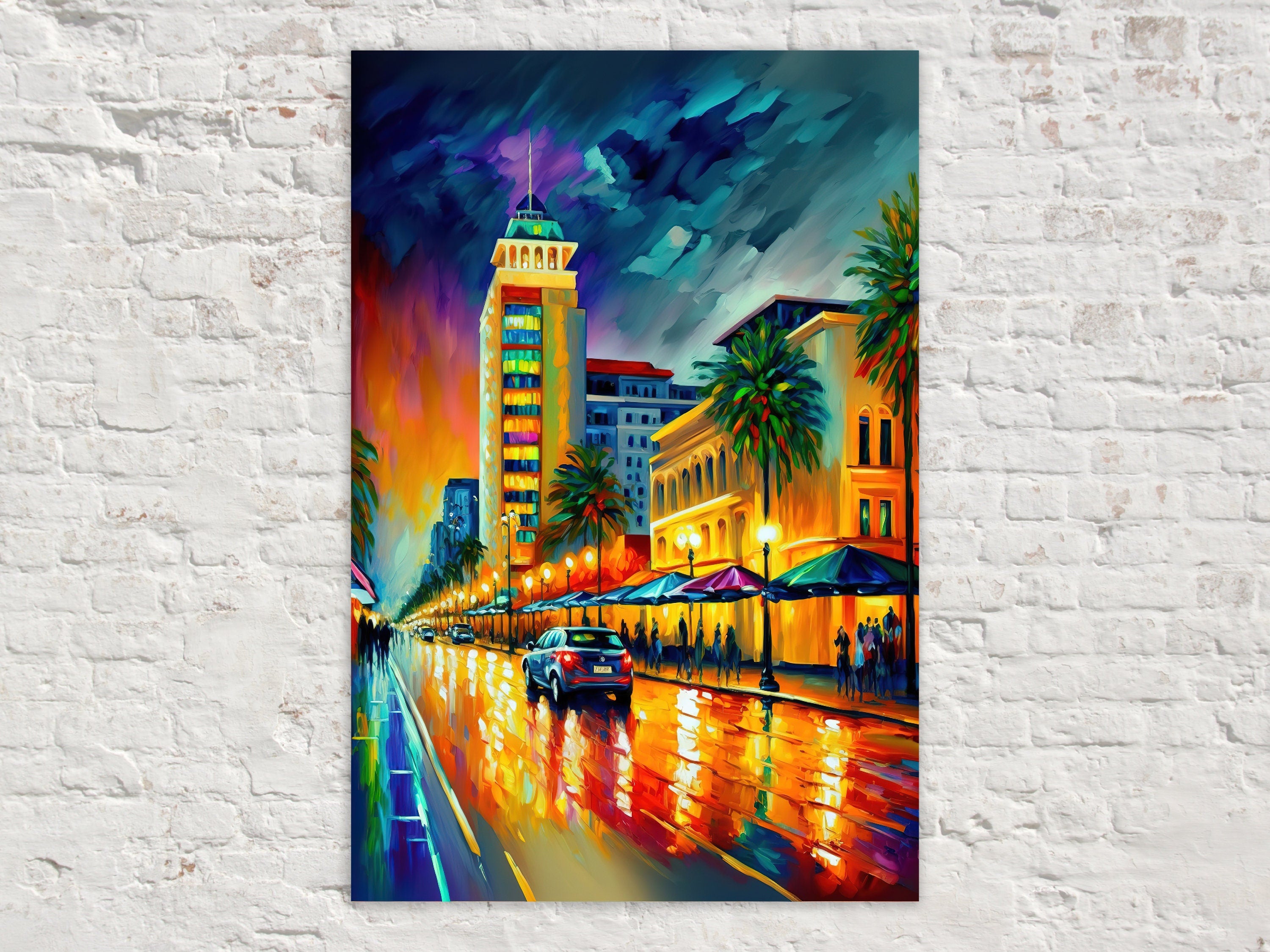 Miami Wall Art – Vibrant South Beach Painting on Gallery Ready Canvas Print