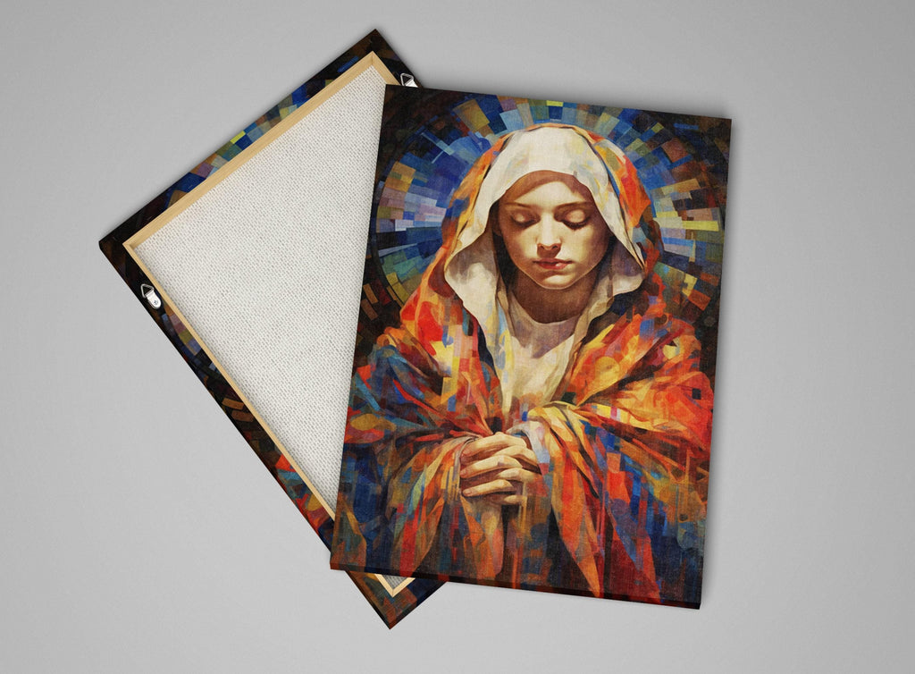 Virgin Mary Canvas Art – Large Gallery Wrapped Canvas with Soft Hues & Wood Frame