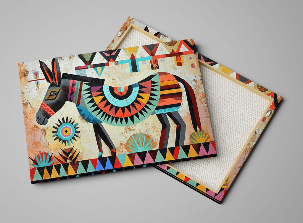 Tribal Donkey Portrait - Southwest Donkey Art on Large Gallery Wrapped Canvas