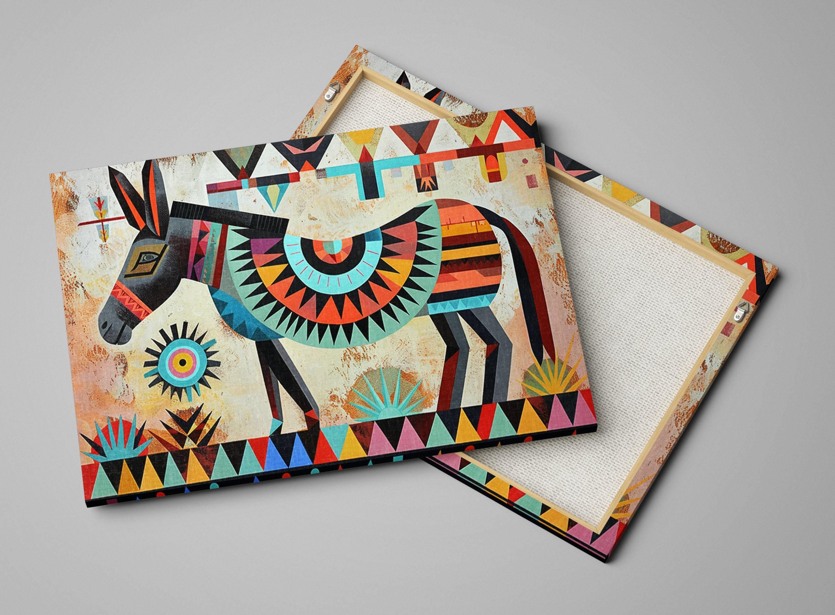 Tribal Donkey Portrait - Southwest Donkey Art on Large Gallery Wrapped Canvas