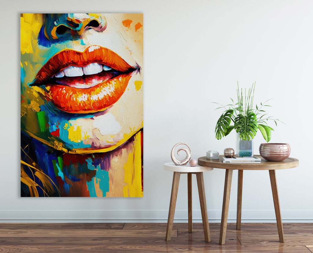 Red Lips Canvas – Seductive Wall Art | Feminine Mystique Decor | Large Pop Art Print