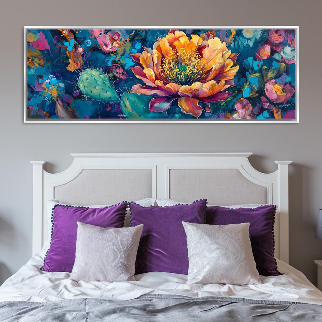 Southwest Cactus Wall Art – Panoramic Framed Gallery Wrapped Canvas, Large Saguaro Print