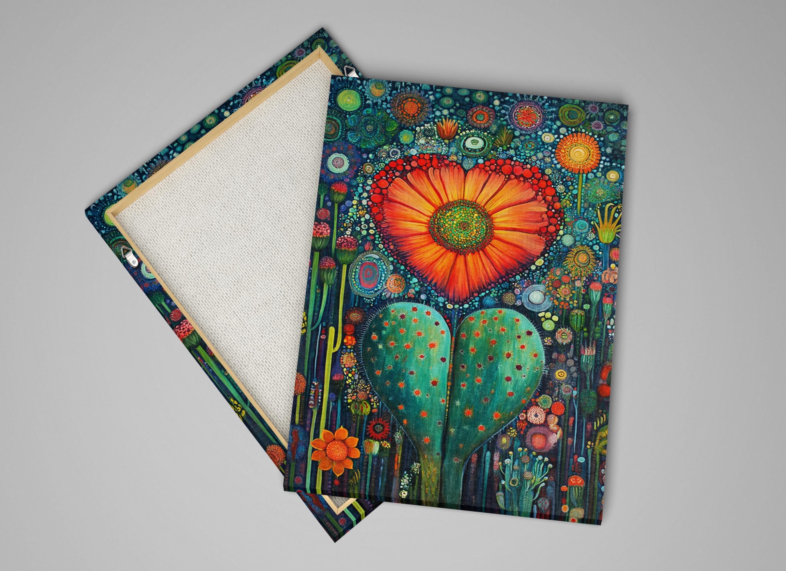 a painting of a cactus with a flower on it