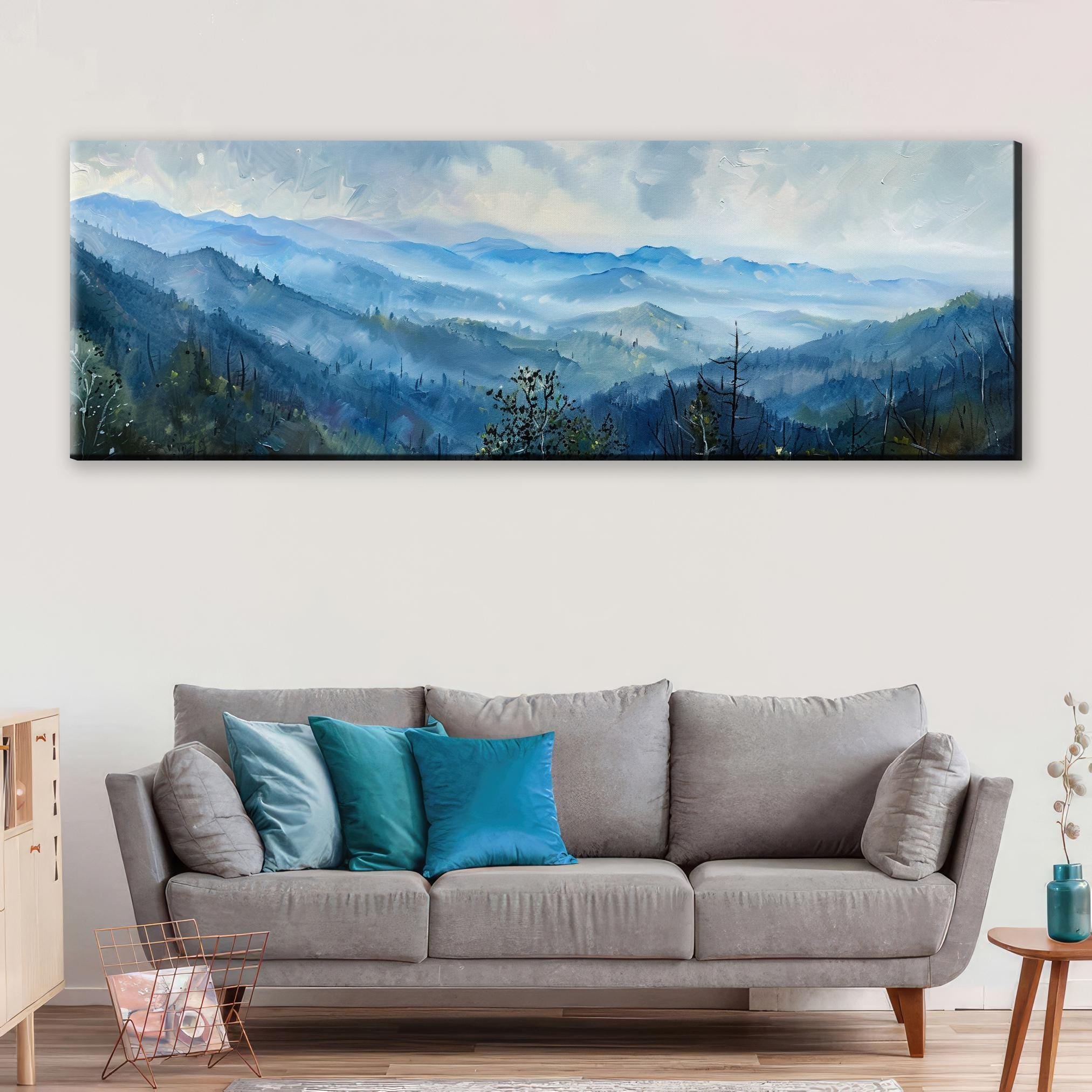 Smoky Mountains Wall Art - Panoramic Framed Canvas, Ready to Hang, Extra Large Landscape Print