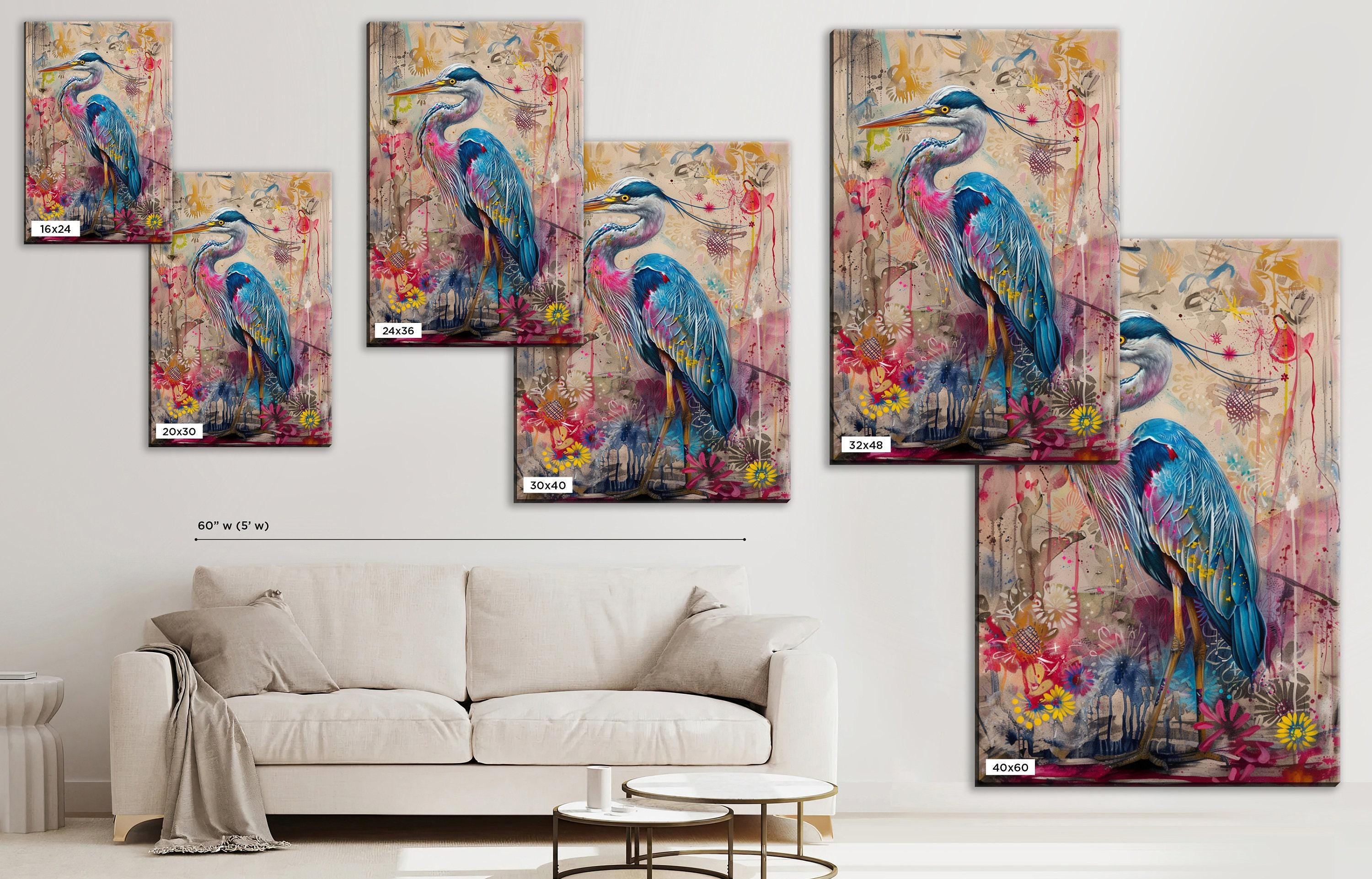 Blue Heron Canvas - Large Floral Wall Decor | Gallery Wrapped, Ready to Hang