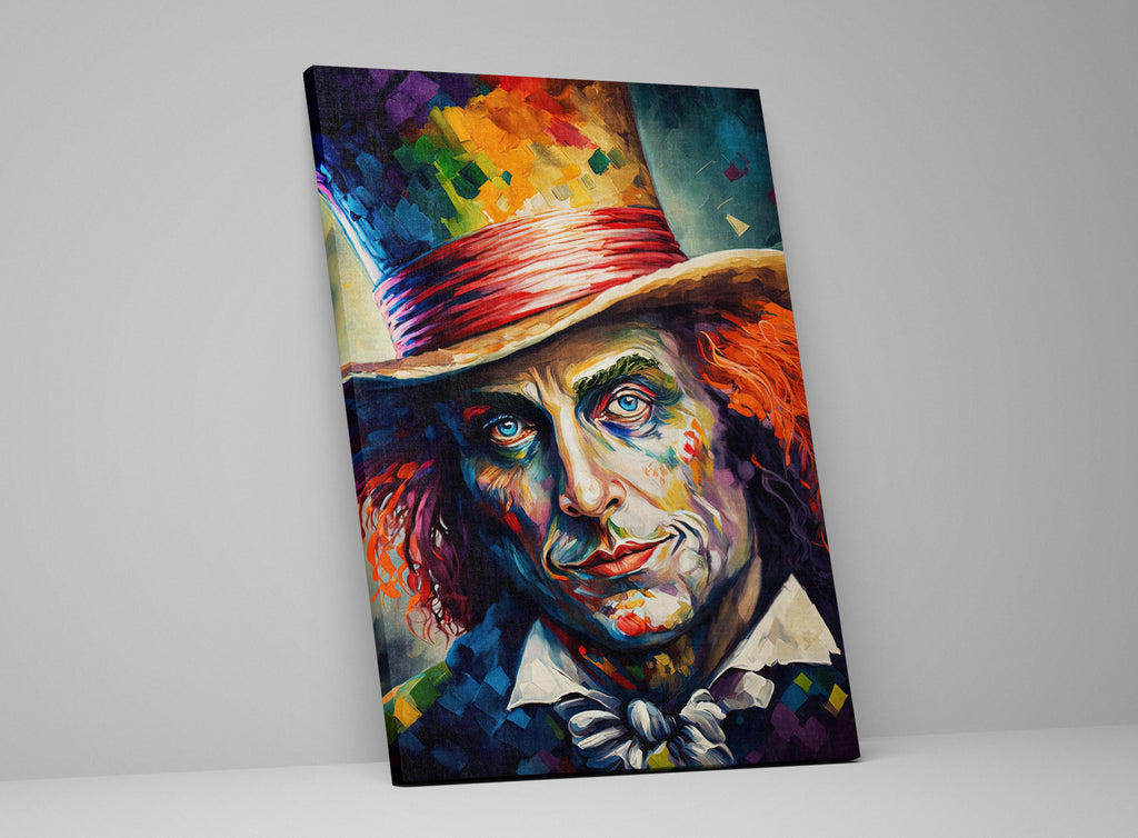 Mad Hatter Wall Art – Wonderland Canvas | Vibrant Fantasy Art Print on Wooden Frame