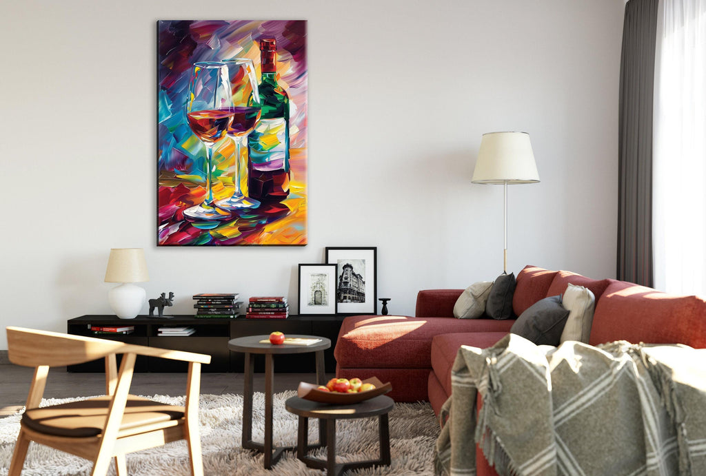 Red Wine Canvas Art – Abstract Wine Wall Art on Gallery Wrapped Canvas, Extra Large Print