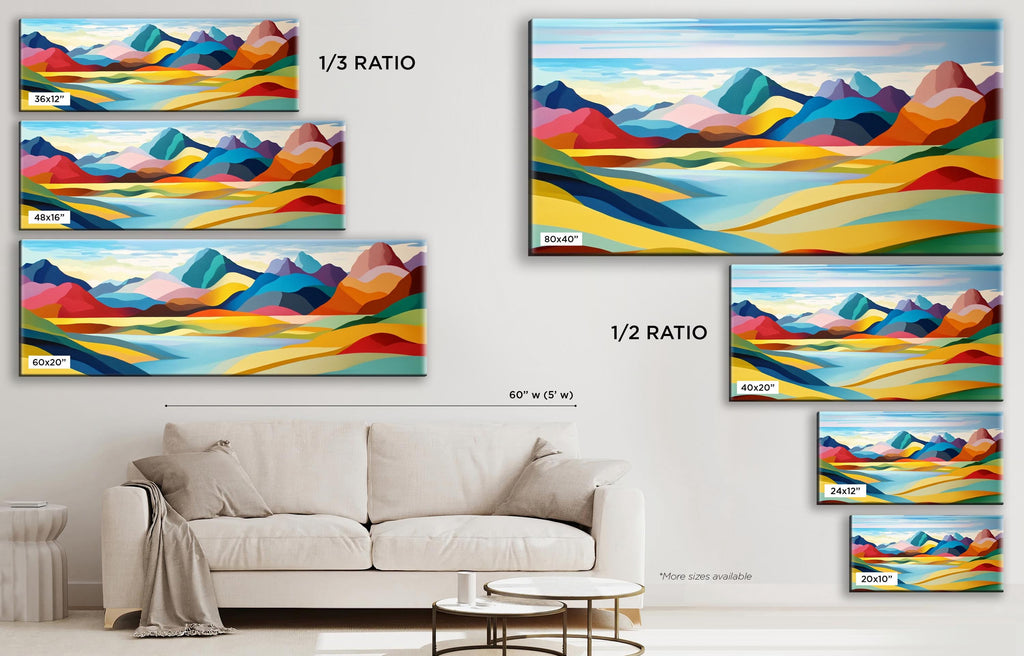 a living room with a couch and paintings on the wall