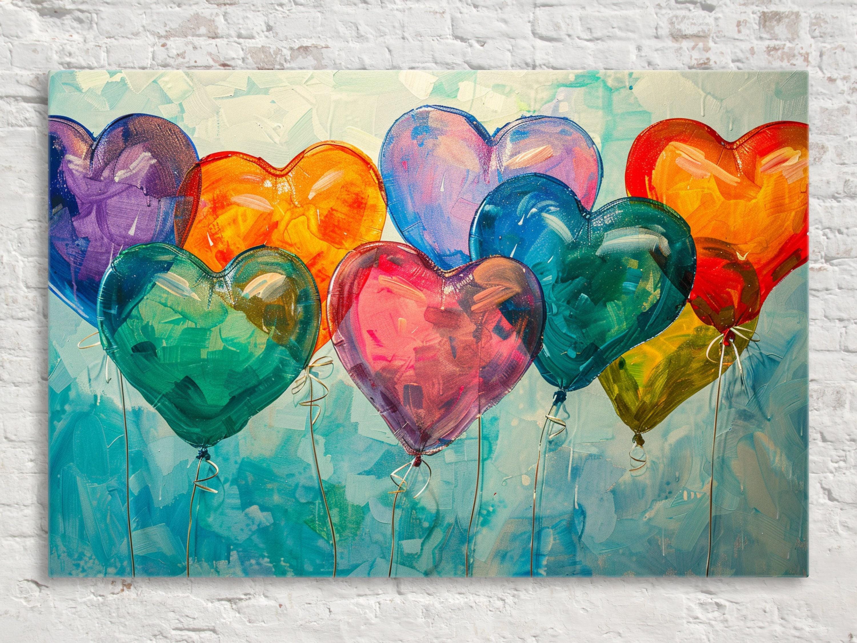Romantic Heart Balloons - Love Theme Canvas | Extra Large Gallery Wrapped Art