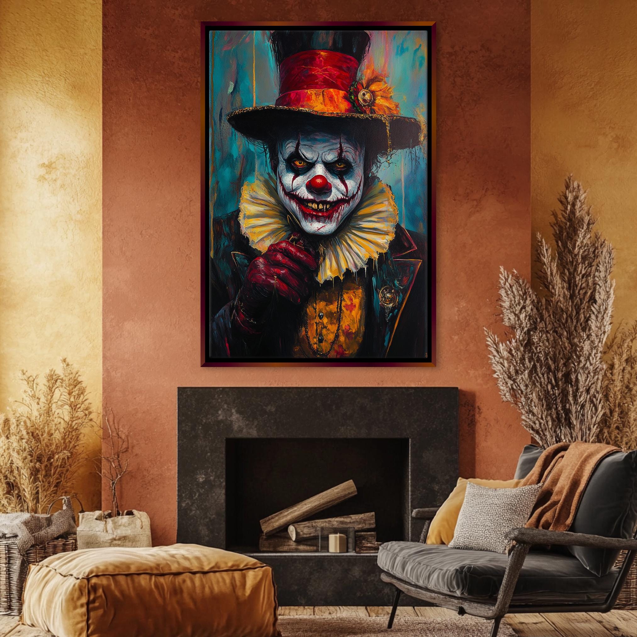 Sinister Clown Wall Art – Frightening Halloween Canvas Print | Extra Large Gallery Wrapped Canvas